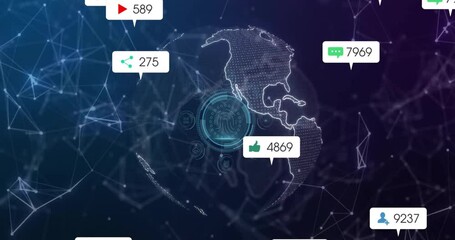 Poster - Futuristic scanner interface scanning over dotted globe, showing floating UI icons in flat design