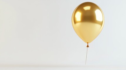 Poster - Elegant Golden Balloon Floating on White Background Festive Decoration Shiny Luxury Celebration Party Anniversary Design Element Air Helium Balloon Graphic Resource 3D Render      