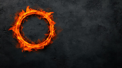Poster - Flaming Circle Design on Dark Textured Background Creating Dramatic Visual Impact