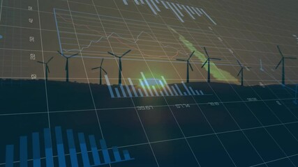 Poster - Sunset wind turbines being visualized with 3D grid and data overlay showing graphs and charts