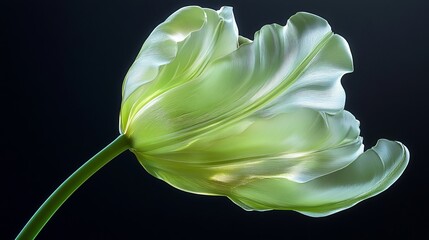 Poster - Elegant Light Green Tulip Flower Soft Petals Delicate Bloom Nature Spring Botanical Photography Studio Shot Macro Detailed Texture Smooth Curves Artistic Image Floral Design       