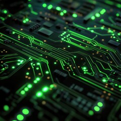 Fototapete - Glowing Circuit Board Closeup, Technology Background, Digital,  Website Use