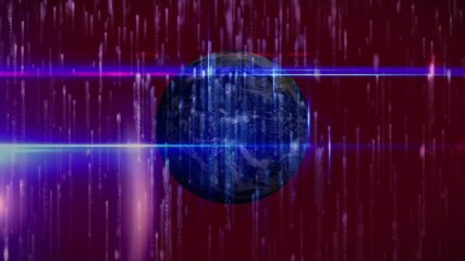 Aufkleber - 3D render dark blue globe rotating within neon code streams, projecting cyberpunk interface