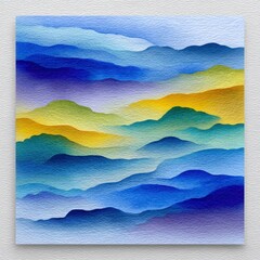 Poster - Abstract Misty Mountain Landscape in Blue, Gold, and Green Hues