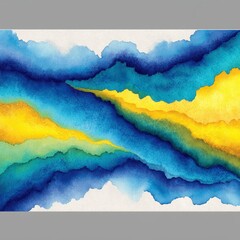 Poster - Abstract Watercolor Landscape Blue, Yellow, and Green Hues