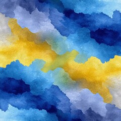 Poster - Abstract Watercolor Painting in Blue Gold and Green Hues