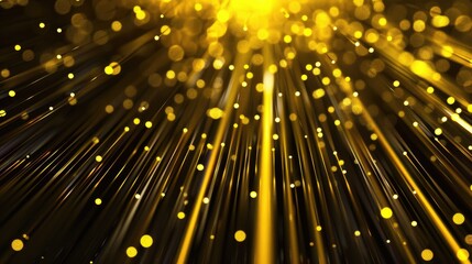 Poster - Abstract view of bright yellow optical fibers creating a luminous burst effect, ideal for themes of energy, technology, and celebration.