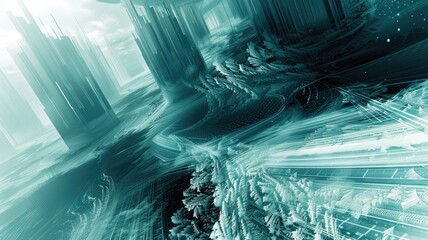 Poster - Explore a captivating cybernetic abstract landscape that immerses viewers in a vibrant digital space, showcasing futuristic design and surreal visuals.
