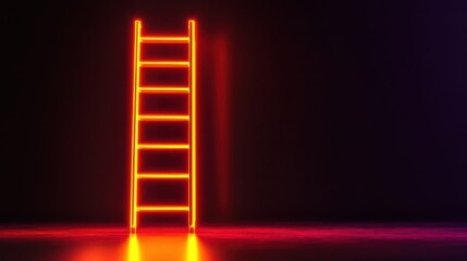 Poster - Neon Ladder Against Dark Background Illuminated with Vibrant Colors and Light Effects