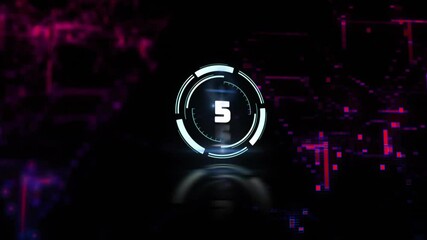 Poster - Central countdown timer being animated in futuristic HUD scene, with rings and pixel blocks