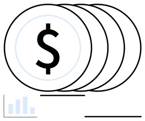 Poster - stacked coins with a dollar symbol alongside a minimal bar graph element highlighting financial grow