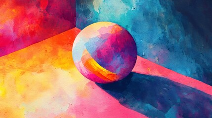 Poster - A playful scene featuring a ball resting on a tabletop showcasing a 3d illusion and creative perspective in an abstract artistic style