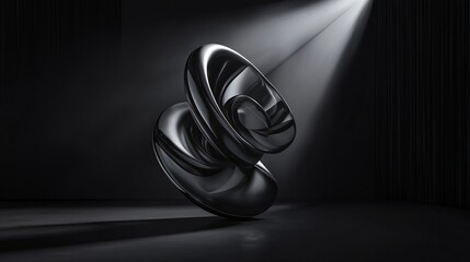 Poster - Striking black and white sculpture with abstract kinetic qualities that evokes movement and dynamic energy in a contemporary artistic display