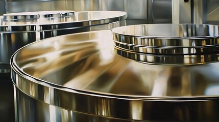 Poster - Reflective metal table showcasing a dazzling display of shiny surfaces and beautiful light reflections in a modern artistic setting