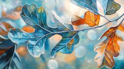 Poster - Intricate patterns formed by leaves on a branch capturing the essence of organic beauty in nature