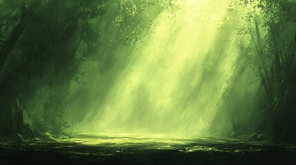 Poster - Enchanting forest scene with sunlight streaming through trees in abstract nature-inspired art capturing the beauty and calm of nature