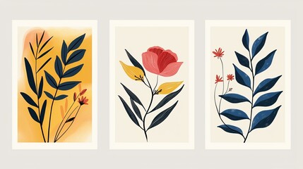 Poster - Trio of floral prints in abstract style featuring nature-inspired art with fluid shapes to create a calming and beautiful home environment