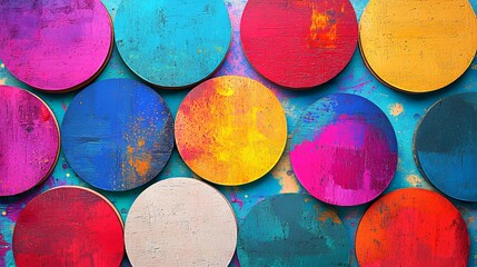 Poster - bright and colorful overlapping circles on a blue background creating a stunning abstract design tha