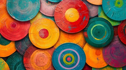 Fototapete - Vibrant overlapping circles in a variety of colors creating an energetic and abstract composition that inspires joy and artistic expression