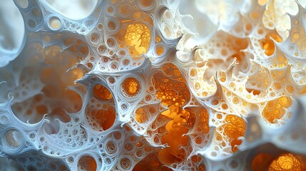 Poster - Enchanting bunch of orange and white bubbles captured in an abstract presentation with intricate paper sculptures and artistic designs