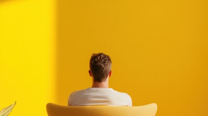 Aufkleber - Minimalist Mental Wellness Gen Z Professional Explores Mindful Solitude in Vibrant Yellow Workspace - Contemporary Emotional Resilience and Self-Care Narrative