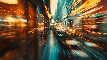 Poster - Abstract city street depicting motion blurs captured in a dynamic composition that highlights urban life and vibrant energy