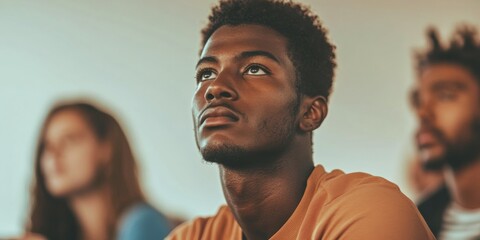 Aufkleber - Mindful Gen Z Learning Diverse Young Professionals Contemplative Focus in Contemporary Educational Space - Empowering Inclusive Academic Engagement