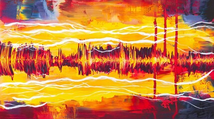 Fototapete - Abstract painting featuring a bright yellow background evoking energy and optimism with a modern techno aesthetic and eye-catching design