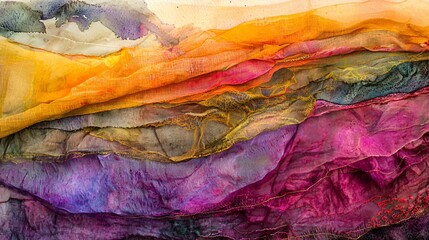 Poster - colorful abstract painting featuring layered fabrics and textures creating a dynamic visual experien