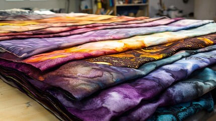Poster - pile of colorful shirts displaying a variety of textures and designs showcasing the artistry of text