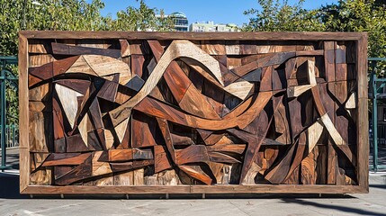 Aufkleber - exquisite wooden sculpture showcasing intricate details and craftsmanship with natural grain pattern