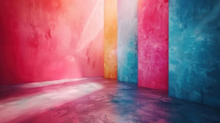 Poster - Abstract interior with vibrant painted walls, creating a modern, colorful space