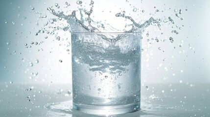 Poster - Striking artistic capture of a glass of water with an impressive splash effect conveying the refreshing and invigorating nature of hydration