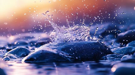 Poster - Dynamic artistic shot of water splashing against rocks capturing the motion and energy of nature in a stunning natural landscape