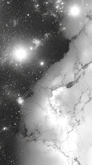 Poster - A black and white photo of a starry sky with a marble-like texture. The photo is a close up of the sky, with the stars and the marble-like texture creating a sense of depth and texture
