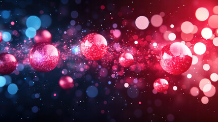 Poster - A blurry image of many red and blue spheres. The spheres are scattered throughout the image, with some overlapping and others standing alone. Scene is one of chaos and confusion