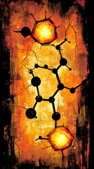 Poster - A painting of two molecules with a yellow background. The painting is abstract and has a lot of detail