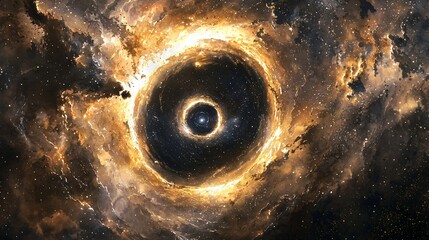 Poster - mysterious black hole surrounded by a glowing nebula with light bending around its gravitational pul