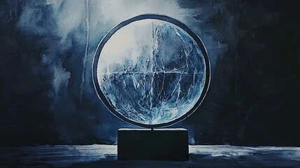 Poster - Minimalist abstract icon of a sphere placed on a table set against a dark canvas with striking contrast and unique visual appeal