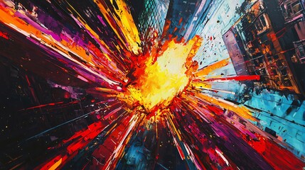 Poster - vibrant and colorful explosion of color with abstract shapes breaking boundaries and creating an eye