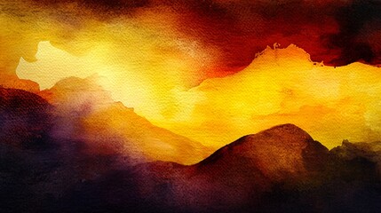 Poster - majestic mountain range silhouetted against a dark background with abstract light shapes that create