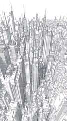 Poster - A cityscape with tall buildings and a long line of buildings. The buildings are all white and the sky is blue