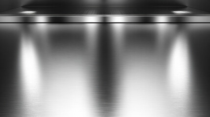 Poster - A shiny silver surface with a reflection of lights. The surface is smooth and shiny, and the lights create a sense of depth and dimension