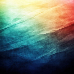 Poster - A colorful background with a blue stripe. The background is a mix of blue, green, and red