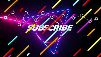 Poster - SUBSCRIBE text glowing over neon triangle and circle outlines, with colorful bars sliding around