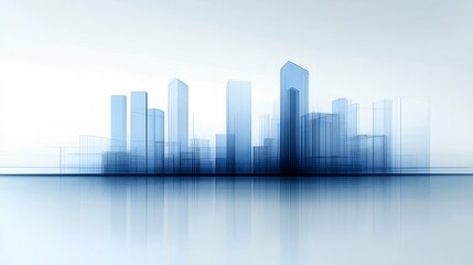 Aufkleber - 青色ガラス建築都市景観 水面反射光と影 未来的な抽象的背景