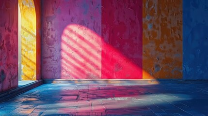 Poster - Colorful Wall with Light Rays and Shadow create a sense of drama