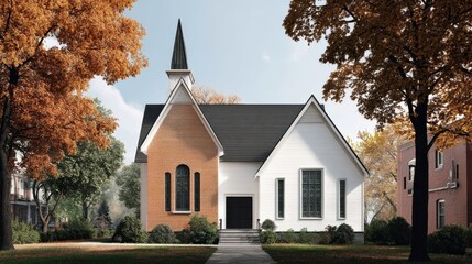 Wall Mural - autumnal scene of a picturesque church edifice.