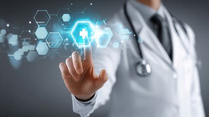 Poster - Medical professional interacting with futuristic digital interface.