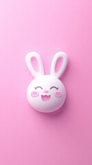 Poster - A cute cartoon rabbit with a pink background. The rabbit is smiling and has a pink nose. The image has a playful and cheerful mood